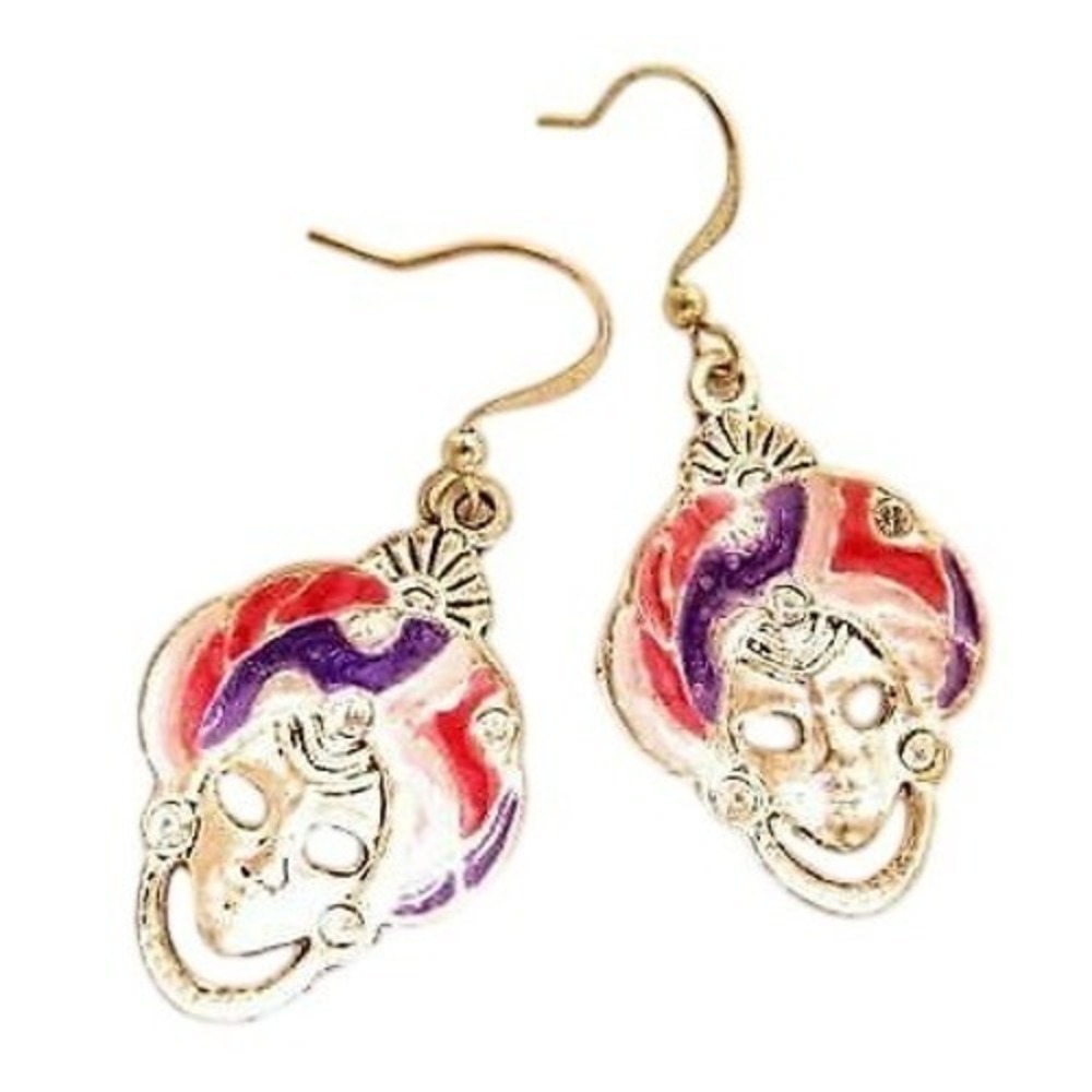 Colorful Mardi Gras Masquerade Mask‎ Lady Rhinestone Enamel Dangle Earrings